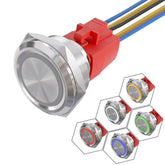 30mm Momentary Push Button Switch Angel Eye LED Waterproof Stainless Steel Round Self-Locking 1.18'' 1NO 1NC - Blue/Stainless steel-Flat Head